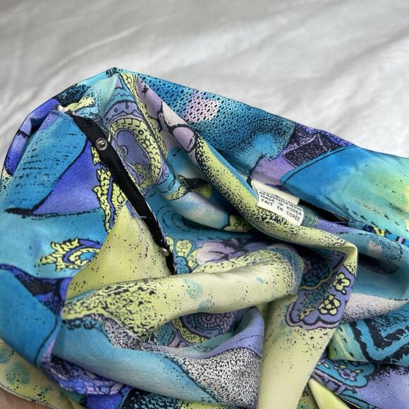 Vintage Silk Top Women's Sz 8 Tropical Ocean Fish Floral Paisley MISSING BUTTONS - Picture 5 of 16
